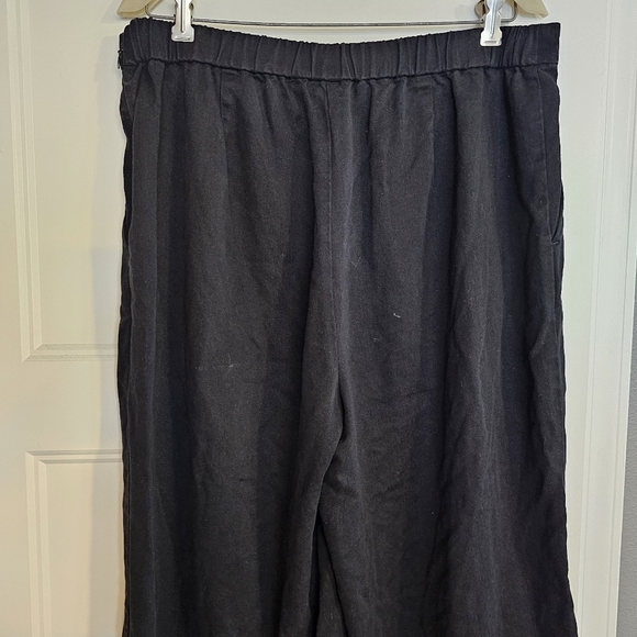 Eileen Fisher Wide Leg Pants Elastic Waist Size Large Black Side Zip Pockets - Picture 9 of 11